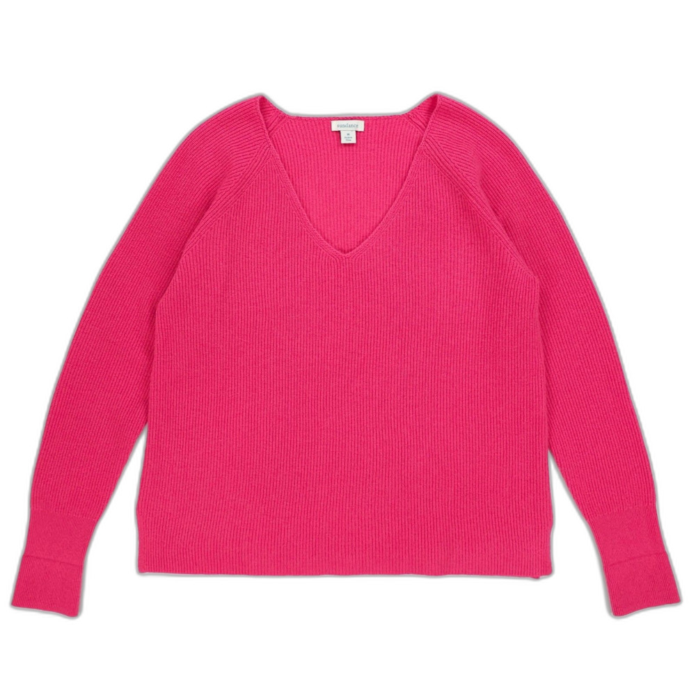 NEW Sundance 100% Cashmere Rowan Ribbed Knit Sweater Hibiscus Pink Minimal Boho